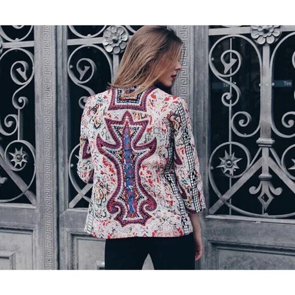 ZARA TRF Embroidered Mirror Jacket Bohemian Hand Made BEADED BLAZER Small - Picture 6 of 13